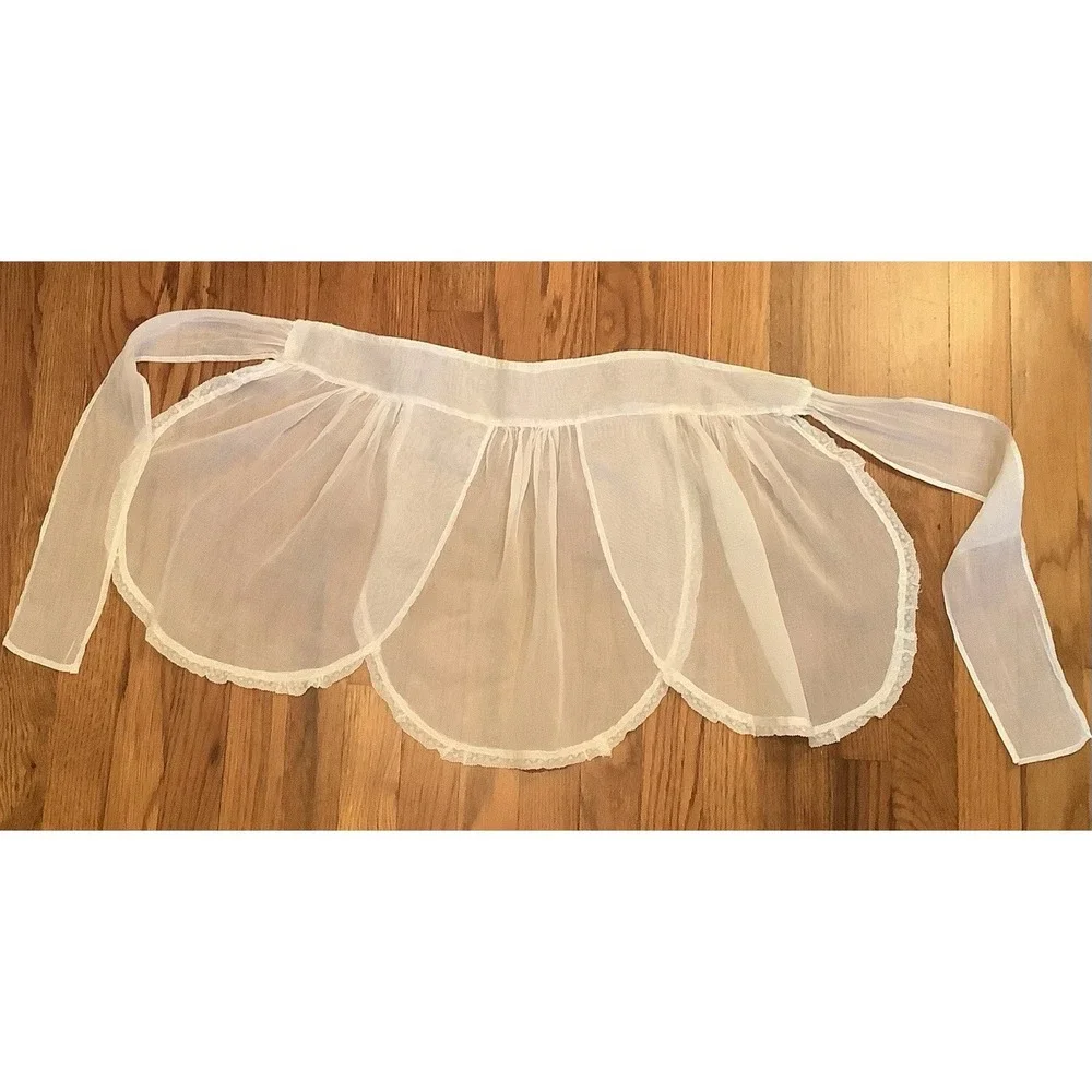 Vintage White Organza Lace Half Apron Farmhouse Romantic Kitchen Apron